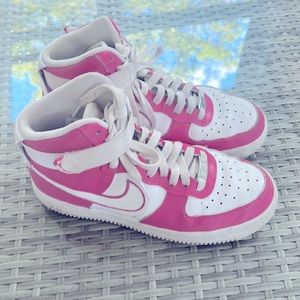 Nike Air Force 1 AF1 White and Pink CUSTOMIZED High Tops Wonens Size: 8